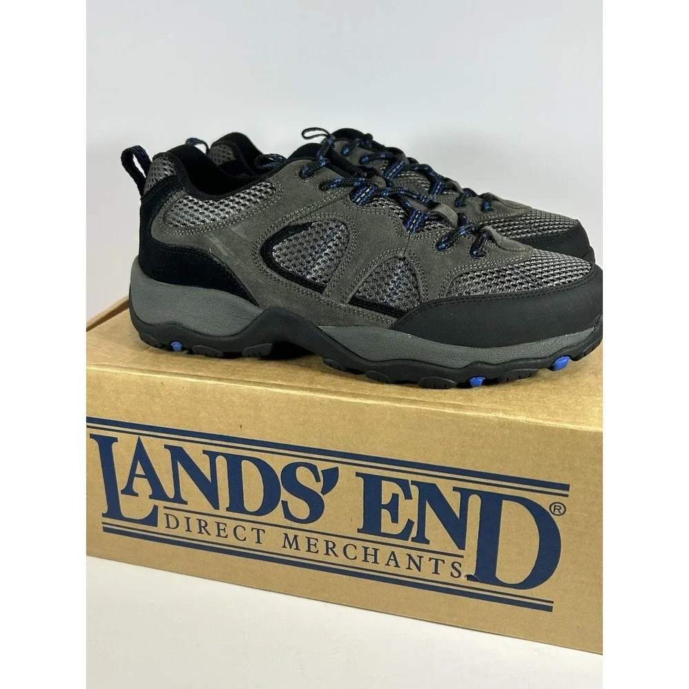 Lands End Mens Gray Suede Outdoor Lace Up Trail Hiking Shoes Size 10M #79770 NEW